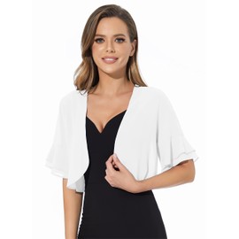 Women Shrug Soft Chiffon Open Front Sheer 3/4 Sleeve Bolero Cardigan for Evening Dress(White,XL)