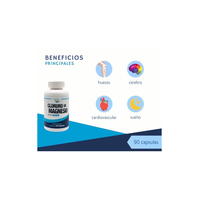 Cloruro de Magnesio 400 mg.90 Cápsulas Ingredientes naturales.Chloride Mag green