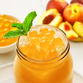 He-Ju Bubble Tea Perlen PFIRSICH 490 GRAMM vegan, glutenfrei, gelatinefrei, Boba Fruchtperlen Peach