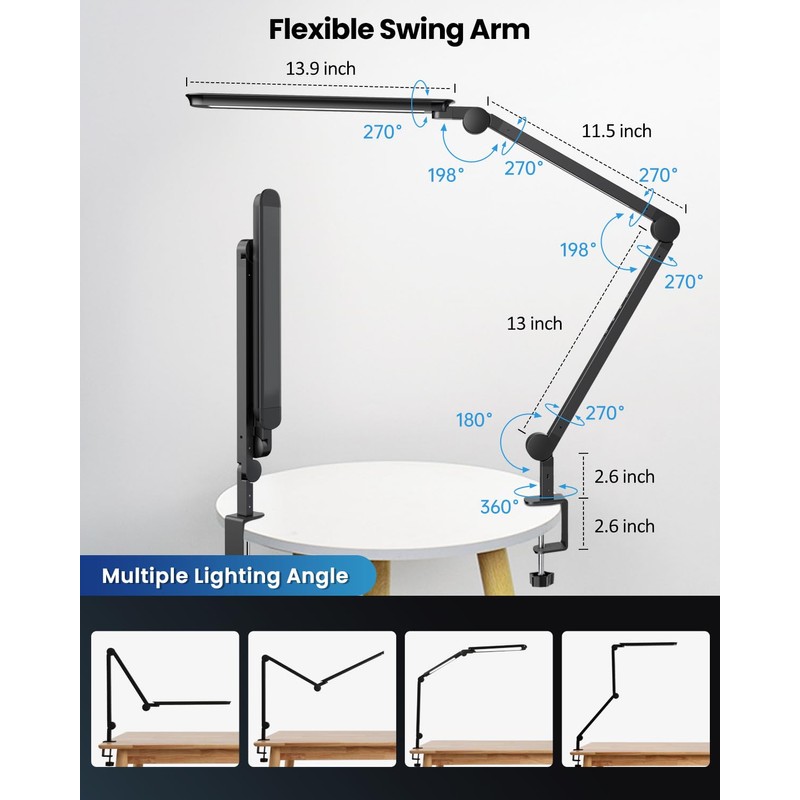 LED Desk Lamp with Clamp, Ultra-Bright Dual Light Architect Desk