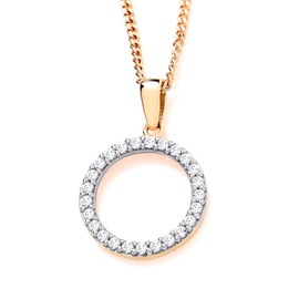 Old English Jewellers 9ct Yellow Gold 0.20ct CZ Circle of Life Infinity Round Pendant Necklace + 18 inch Chain