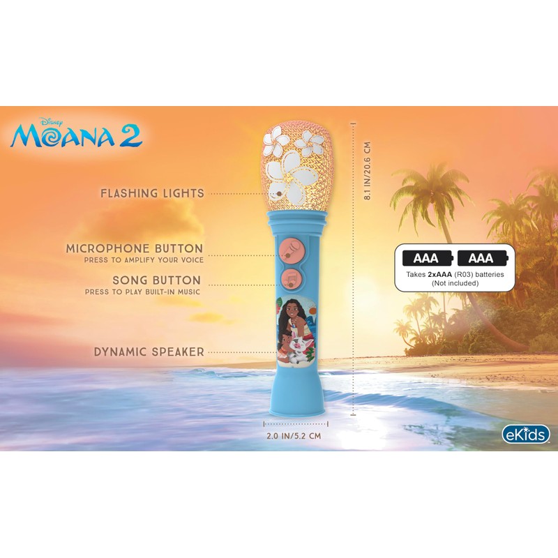 ekids Disney Princess Moana Toy Microphone for Kids, Musical Toy