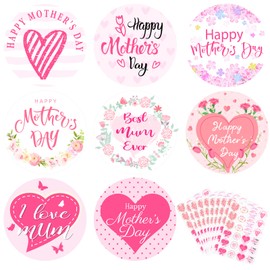 240 Pcs Happy Mother's Day Stickers Labels, 1.4 Inches Floral Mother's Day Heart Sticky Labels Pink White Round Mom Stickers for Crafts Cards Gift Wrap Boxes Envelope Seals Party Favor Decorations