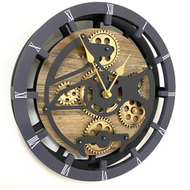 The Gears Clock Desk Clock 10 inches with Real Moving Gears Convertible into Wall Clock (Gold Antique)