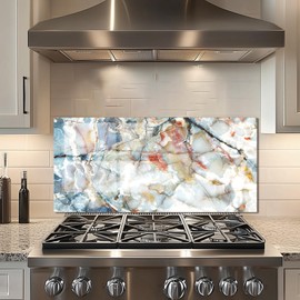 fzxwyishu Marble pattern,Tempered Glass Backsplash For Kitchen Behind Stove,Easy to Clean Kitchen Sink Cover Splash Guard, Home Kitchen Décor (30"x14"(76.2x35.56cm))