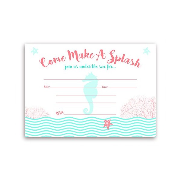 POP parties Mermaid Under The Sea Party Large Invitations - 10 Invitations 10 Envelopes