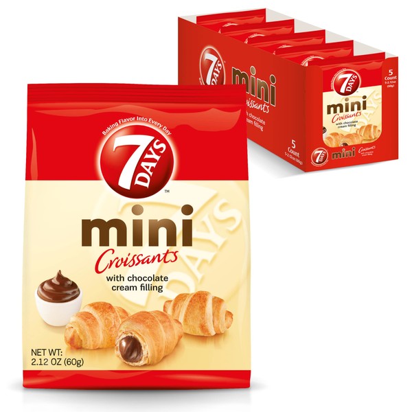 7Days Mini Croissant Pouches, Chocolate Filling, Individual Size Snack Bag, On the Go Bakery Snacks (2.12oz, Pack of 5)
