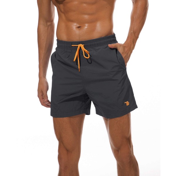 YSENTO Men's Swim Trunks Beach Pants Swimming Waterproof Quick Dry Board Shorts(Dark Grey,L)
