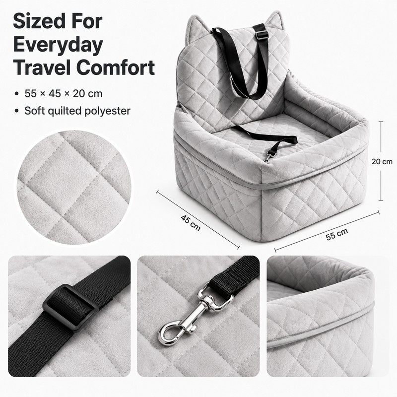 Dog Car Seat Bed for Travel - Removable Washable Quilted