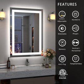 ODDSAN LED Lighted Bathroom Mirror 24x 32, Dimmable Vanity Mirror with Lights, Anti-Fog, ETL Listed (Backlit and Front Lighted)