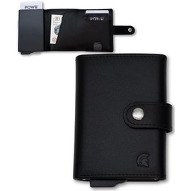 POWR Wallet Men Metal Cardholder Wallet with Coin Compartment. Black Vegan Leather RFID Card Holder for Men. Minimalist Wallet Credit Card Holders for Men. Pop Up Metal Slim Wallet Credit Card Holder