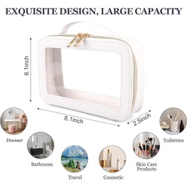 Travel Makeup Bag for Women, Clear Cosmetic Bags Travel Toiletry Bag, Heavy Duty Makeup Organizer, waterproof cosmetic organizer with Clear Windows & Gold Zippers (White)