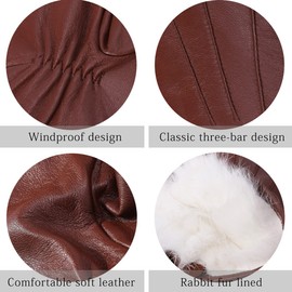 Harssidanzar KL027EU Leather Gloves for Women, Winter Rabbit Fur Lined Soft Genuine Leather Gloves, Cognac