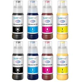 Sublimax 8-Pack Sublimation Ink Compatible for Epson EcoTank Supertank Printer ET-2400 ET-2720 ET-2760 ET-2800 ET-2803 ET-2830 ET-4800 ET-3760 ET-2850 ET-7720 ET-15000 /Cyan-Yellow-Magenta-Black