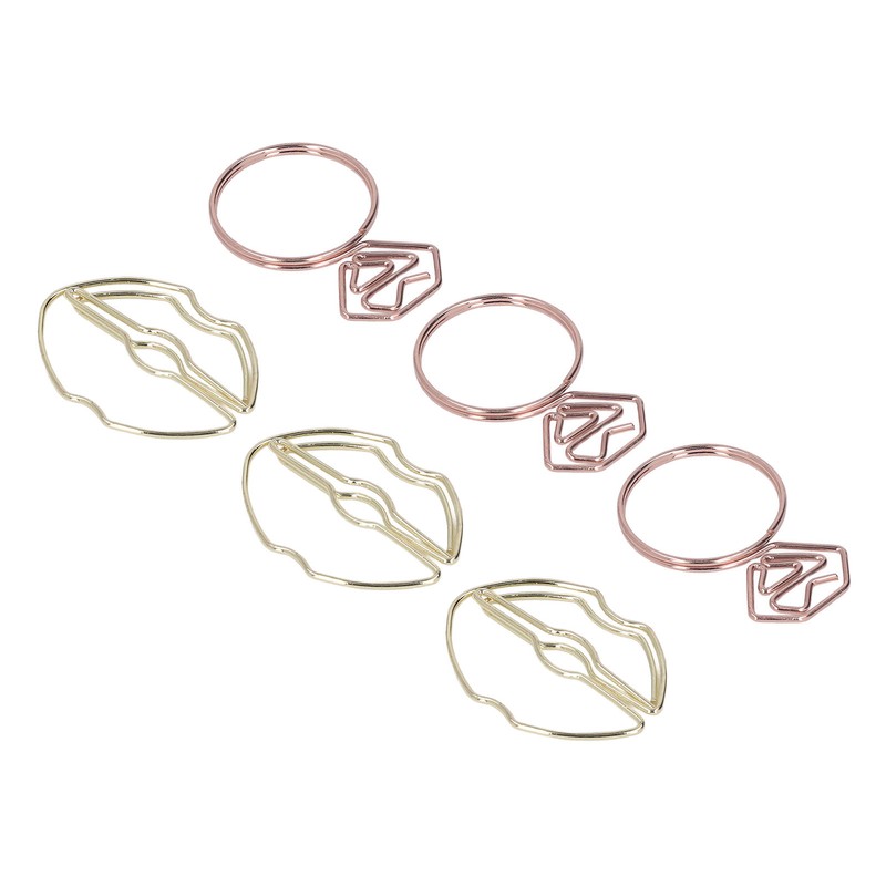 100pcs Metallic Paper Clips Lips Diamond Rings Shape Nonslip Portable