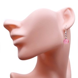 Frosted BABY PINK Glass Bead Earrings - 8mm Matte Round Beads on Nickel Free Hooks : 32mm