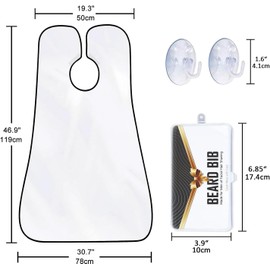 White Beard Bib Beard Catcher, Hair Clippings Catcher & Grooming Cape Apron, Non-Stick & Grooming Cloth, with 3 Suction Cups, Best Gifts for Men, Valentines Gifts
