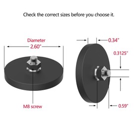 AplysiaTech 65LBS Mounting Magnets 2Pack, Rubber Coated Neodymium Magnets with M8 Threaded Stud, Non-Slip Strong Mounting Magnet for Led Lighting Bar, Rubberized Magnet Base for Signal Lighting Camera