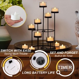 BEICHI 12-Pack Timer Tea Lights Candles Battery Operated, LED Tea Lights with Timer, Built-in 6 Hours Timer Flameless Tea Candle, Tealights Flickering Votive Candles 1.5'' D x 1.3'' H (Warm White)
