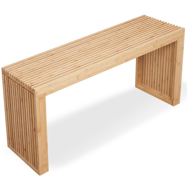 SWEVEN Dining Bench | Entryway Bench | Bedside Bench | Modern Indoor Wooden Storage Bench for Front Entry Way, Bedroom, Bathroom, Kitchen and More | Bamboo Wood Storage Bench