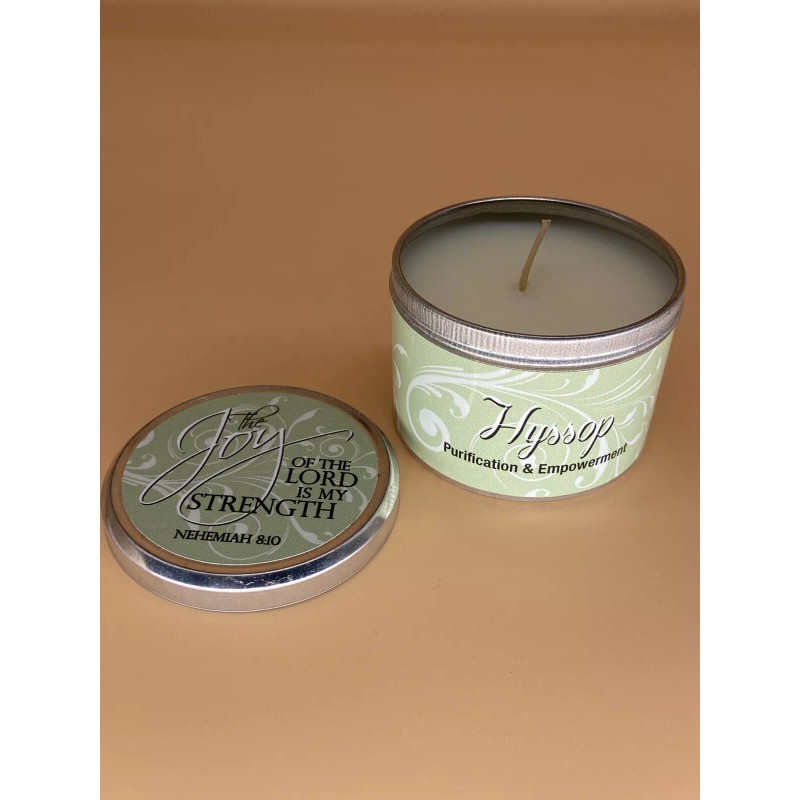Abba Oil HYSSOP CANDLE SCRIPTURE TIN - "THE JOY OF