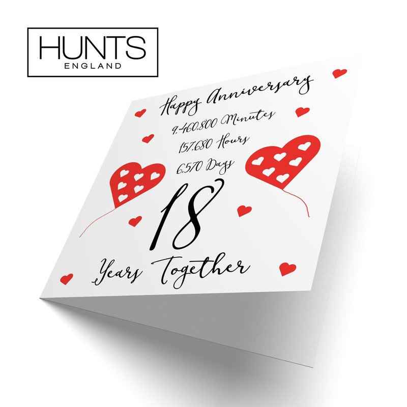 Hunts England - 18th Wedding Anniversary Card - 18 Years