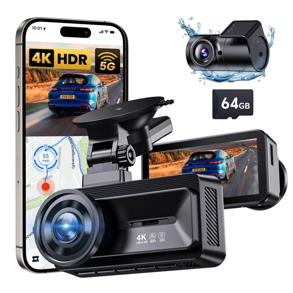 COOLCRAZY Dash Cam Front Rear: 4K+1080P Full HD Dashcam Free