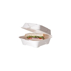 Eco-Products Compostable Disposable Clamshell Take Out Container, Eco-Friendly Sugarcane Food Container, 6" x 6", Case of 500