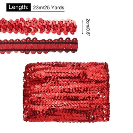 MECCANIXITY 25 Yards 0.8 Inch Elastic Sequins Trim Flat Sequin Strip Paillette Fabric Ribbon for Crafts DIY Fringe Sewing Red