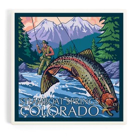 Steamboat Springs, Colorado, Fisherman (Absorbent Ceramic Coaster, Single, Cork Back, Kitchen Table Decor)