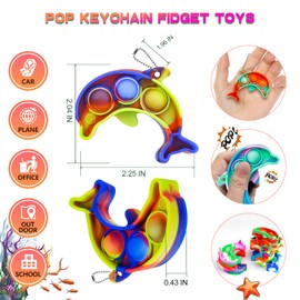 Pop Fidget Toys Bulk Its Kids Party Favors 30 PCS Cute Dolphin Mini Pop Keychain It Sensory Fidget Toy Pack Fidgets for Classroom Prizes for Kids Students Carnival Prizes Birthday Goodie Bag Stuffers