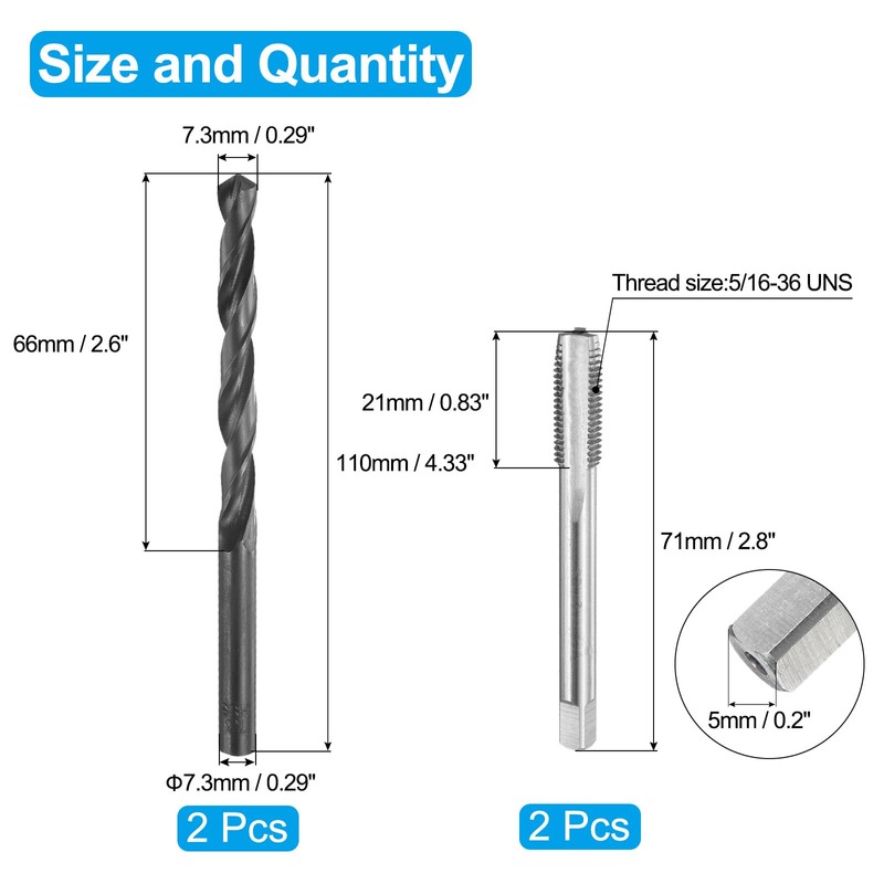 sourcing map Tap and Drill Bit Set, 2pcs 5/16-36 UNS
