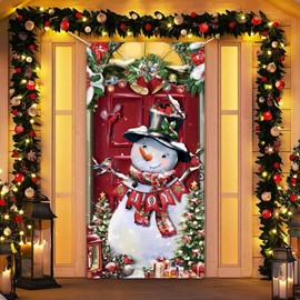 Christmas Door Cover Snowman Christmas Door Decorations Christmas Front Door Decor Backdrop Xmas Party Photography Background Holiday Party Decor Supplies Outdoor Home Indoor (3 x 6 Feet)