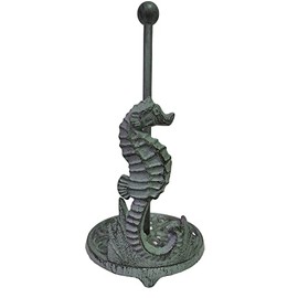 De Leon Collections Cast Iron Seafoam Green Sea Horse Coastal Ocean Freestanding Weighted Base Paper Towel Holder