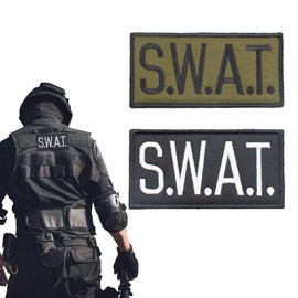 2 Pieces SWAT Patches Embroidered Patches Applique Patches Tactical Small Patch for Chest or Shoulder Children Teens Adults Police Fans DIY Clothing (Black and Army Green, 10 x 5 cm)