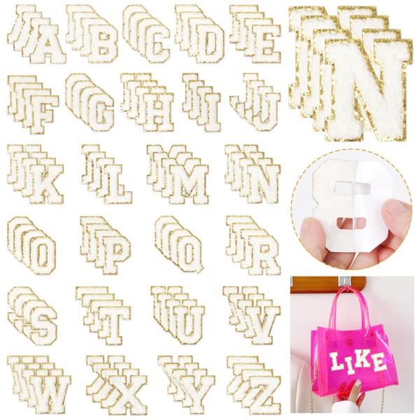 Self-Adhesive Chenille Letters Patches: NICEVINYL 104PCS White Iron on Preppy