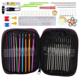 100Pcs/Set Sweater Knitting Tool 22 Metal Crochet Set Needles Sewing Tools Kit with DIY AccessoriesPurple