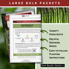 Sow Right Seeds - Bulk Mary Washington Asparagus Seeds for Planting - 1 Ounce, 1600 Seeds - Non-GMO HeirloomJumbo Pack with Instructions to Plant a Home Vegetable Garden - Grow Asparagus for Years