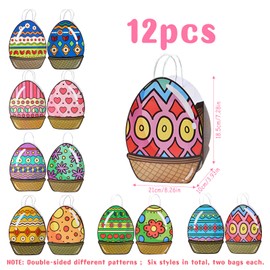 Darryy Easter Egg Hunt Bag, Pack of 12 Gift Bags, Easter Very Large, Easter Bag Children Large, Easter Carry Bag, Easter Bags for Filling Children, Large, Large Easter Bags, with Handles 6 Designs