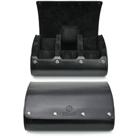 Black Watch Case for Men - 6-watch Roll Travel Case by Mirage - Super Black motif design