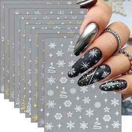 9Pcs Christmas Nail Art Stickers Gold Snowflake Stickers for Nails Art Design Gold Silver Christmas Tree Winter Snowflake Nail Decals Christmas White Snowflake Nail Art Sticker Nail Supplies for Women