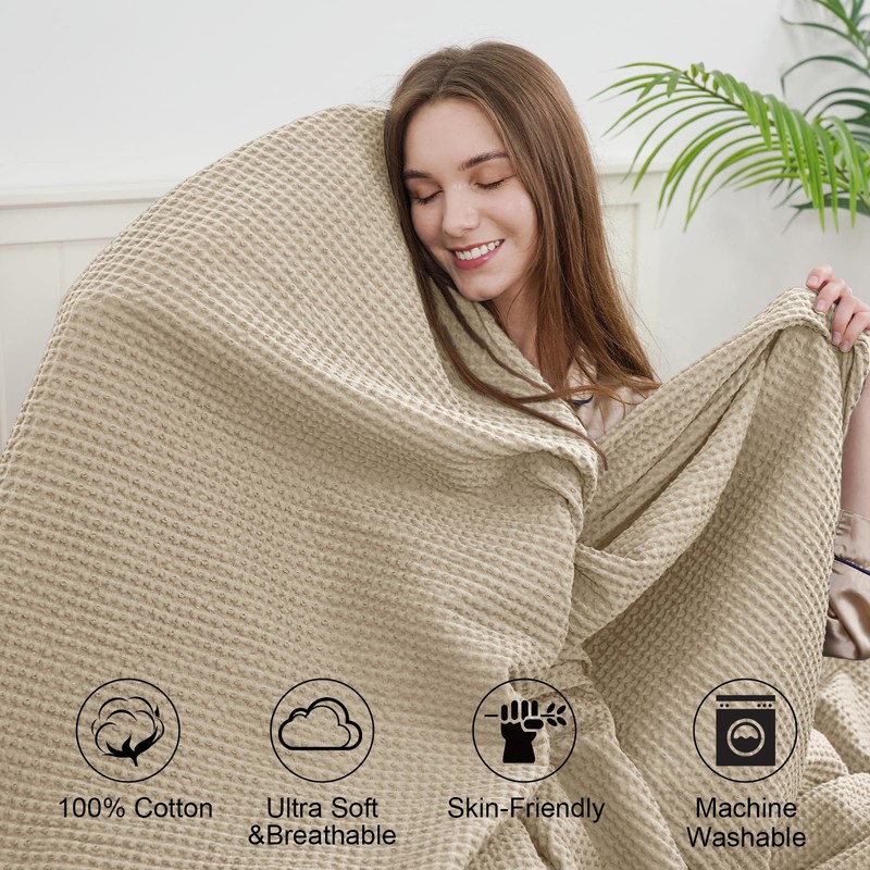 PHF 100% Cotton Waffle Blanket Double Size 150 x 200cm