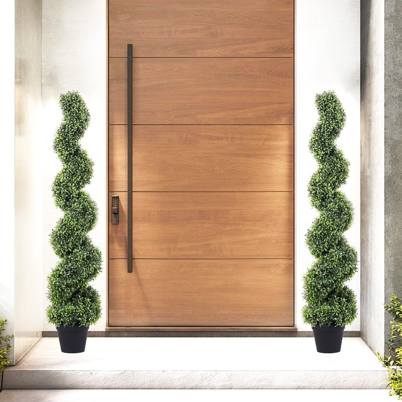 4FT Artificial Boxwood Spiral Topiary Trees, 4ft Tall (2 Pieces)