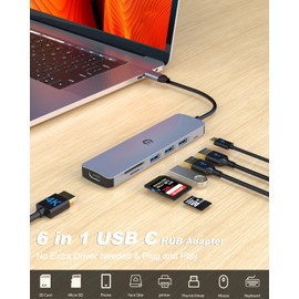 USB C Hub, TOTU 6-in-1 USB C Multiport Adapter Docking Station with 4K HDMI, USB 3.0/2.0 Ports, SD/TF Card Reader, Support for USB C Laptops and Other Type C Devices