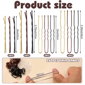 480 Pcs Bobby Pins Hair Pins Kit, U Shaped Hair Pins for Buns, Hair Pins for Women, Hair Rubber Bands with Box, 2/2.36/2.76inch Black Bobby Pins Brown Hair Blonde Hair Pins for Styling