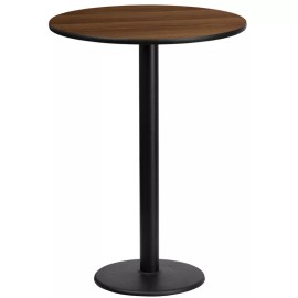 Belnick 24" Round Walnut Laminate Table Top With Base - Bar Height Restaurant Table