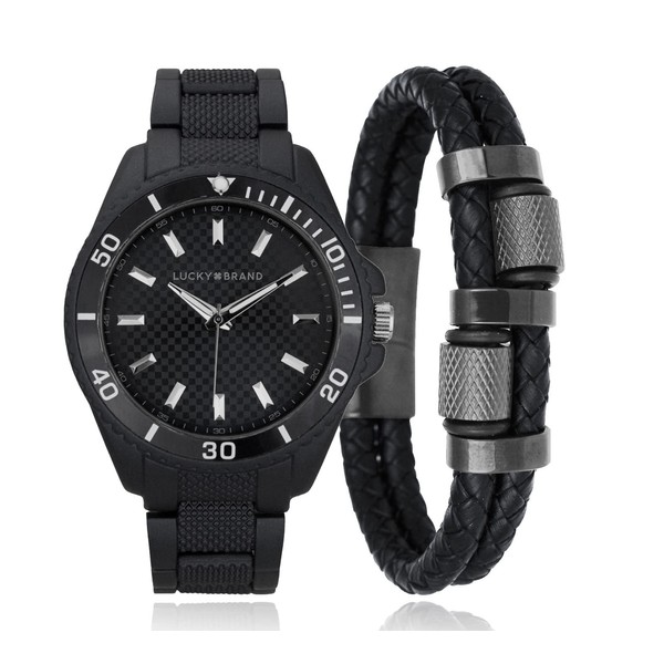 Lucky Brand Watch for Men Fashion Analog Watch Stainless Steel Matte Spray Color Men's Wrist Watches Bracelet Gift Box Set (Black)