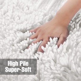 Yimobra Bathroom Rugs Sets 2 Piece, Luxury Shaggy Extra Thick Bathroom Rugs, Plush Non-Slip Mats for Bath Room Floor, Machine Wash, Ultra Absorbent, 44.1 x 24 + 24 x 17 Inches, White