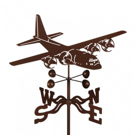 EZ Vane Steel C130 Airplane Weathervane 80” Height, Includes Metal Garden Mount, Wind Cups & Brackets | Hand-Crafted and Family-Owned, Made in The USA with Triple Powder Coating, Limited