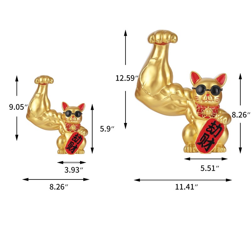 Fortune Large Lucky Cat Statue, Gold Money Cat, Waving Arm
